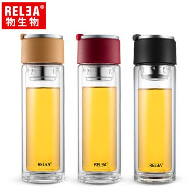 RELEA物生物 310ml旅行家雙層耐熱玻璃杯(共三色)