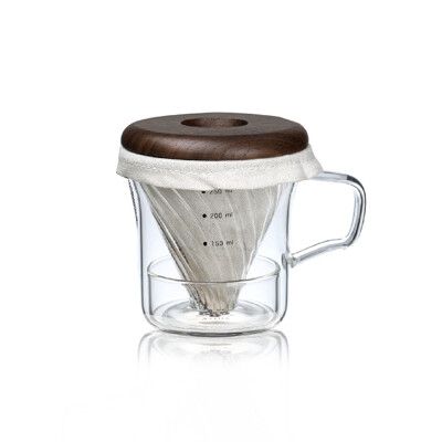 【ATHIA】亞典那手沖咖啡隨行馬克杯(胡桃木)-耐熱沖泡玻璃杯/咖啡濾杯/木製杯蓋