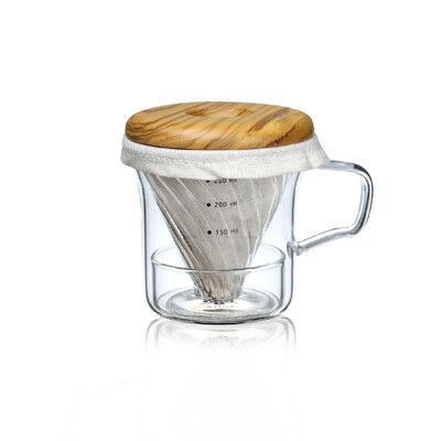 【ATHIA】亞典那手沖咖啡隨行馬克杯(橄欖木)-耐熱沖泡玻璃杯/咖啡濾杯/木製杯蓋