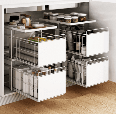 廚房下水槽置物架櫥櫃拉籃抽拉式碗碟架調料架家用台面浴室置物
