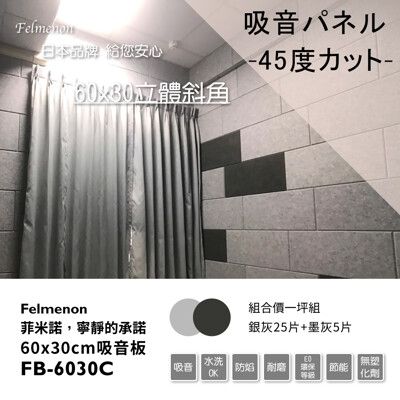 日本Felmenon菲米諾立體切邊磚牆風格吸音板60X30cm(銀灰25片+墨灰5片裝)