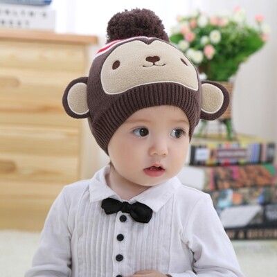 咖啡猴子造型寶寶毛帽 兒童帽子 J397