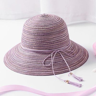 紫色條紋草帽 漁夫帽 沙灘遮陽帽  G2514