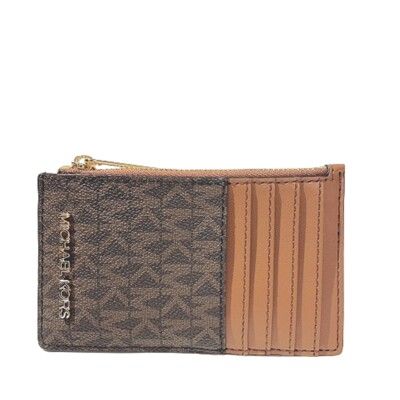 Michael Kors 咖啡色PVC材質滿版LOGO多卡層/零錢包 #35F2GTVD2B