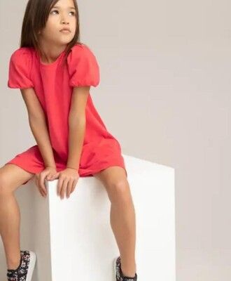 【TiDi】法國 La Redoute 女童珊瑚粉燈籠袖棉質洋裝 (3-6歲)
