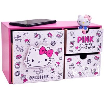 【正版授權】木製 Hello Kitty 收納小物三抽盒 桌上收納盒