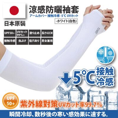 日本原裝-紫外線對策接觸冷感速降5℃防曬涼爽指孔袖套(成人款)