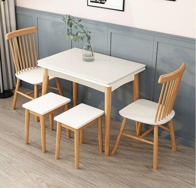 實木折疊餐桌吃飯桌家用小戶型折疊餐桌北歐吃飯桌現代簡約長方形飯桌可伸縮原木桌子方桌