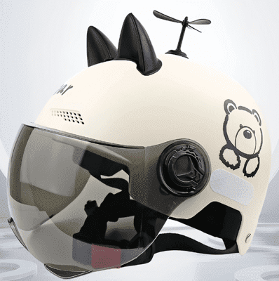 頭盔 電動車頭盔男女士 夏季防曬電瓶摩托車半盔 安全帽 安全盔 短透镜款贈送風車+貓耳朵