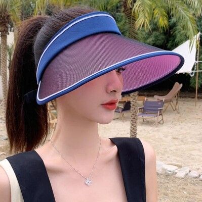 沙灘遮陽帽 空頂帽 UV防曬帽女 夏變色防紫外線沙灘遮陽帽 騎車大帽檐太陽帽子潮