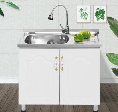 廚房不鏽鋼水槽櫃子 洗菜碗盆 單雙槽帶支架洗衣水池 儲物一體櫃