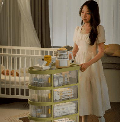 折疊置物架小推車收納架臥室客廳可移動架子嬰兒物品收納車5層