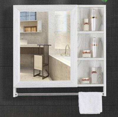 太空鋁鏡櫃 挂牆式衛生間浴室鏡箱櫃子 帶置物架壁挂廁所洗手間現代浴室櫃