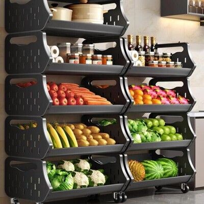 廚房蔬菜置物架 多功能放菜籃子落地多層 新款不鏽鋼收納筐架子