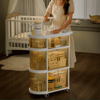 折疊置物架小推車收納架臥室客廳可移動架子嬰兒物品收納車4層