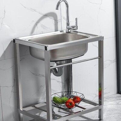 廚房304不鏽鋼水槽 單槽 洗菜盆 簡易水池 帶支架子家用加厚洗手盆 洗碗槽