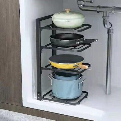 鍋架 廚房家用多層置物架 台面窄夾縫墻角放鍋具下水槽櫥櫃內收納架