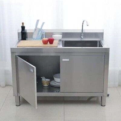 廚房304不鏽鋼水槽櫃子 洗菜碗盆 單雙槽帶支架洗衣水池 儲物一體櫃