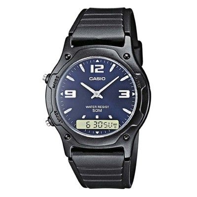 【CASIO】經典防水50米膠帶雙顯錶-丁字藍面 (AW-49HE-2A)