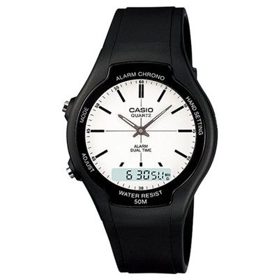 【CASIO】經典簡約商務型雙顯錶-羅馬白面 (AW-90H-7E)