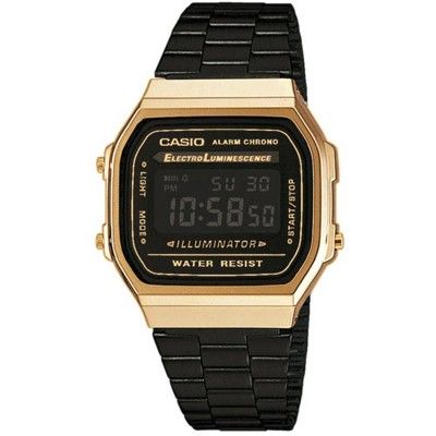 【CASIO】質感經典方框復古電子錶-黑金 (A-168WEGB-1B)