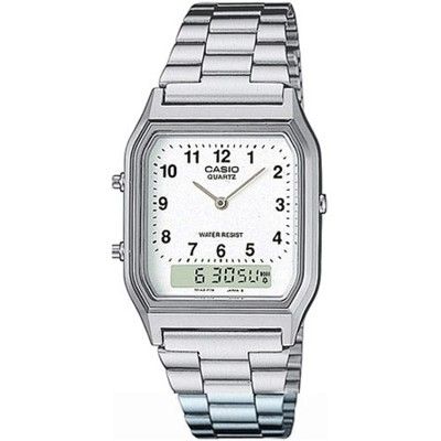 【CASIO】復古可調節式錶扣雙顯錶-數字白面 (AQ-230A-7B)