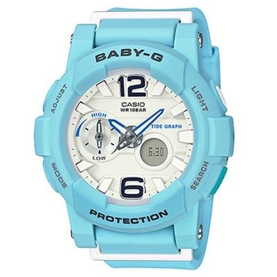 【CASIO】BABY-G 立體鉚釘設計粉嫩春天休閒錶-白X粉藍(BGA-180BE-2B)