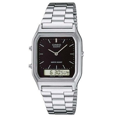 【CASIO】復古商務可調節式錶扣雙顯錶-羅馬黑面 (AQ-230A-1)