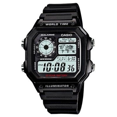 【CASIO】十年之旅世界城市方款膠帶電子錶-白面 (AE-1200WH-1A)