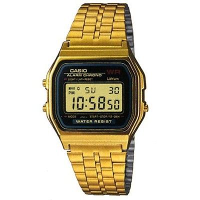 【CASIO】復古風潮的方形經典電子錶-金X黑面 (A-159WGEA-1)