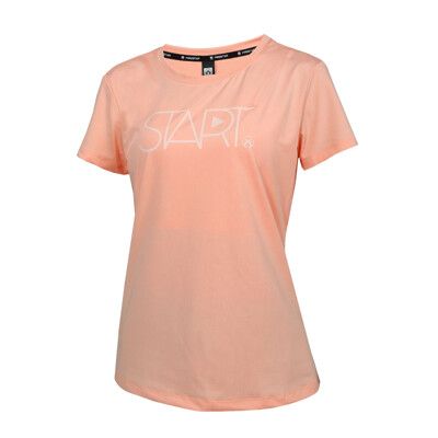 FIRESTAR 女彈性印花短袖T恤-慢跑 路跑  運動 上衣 淺橘白