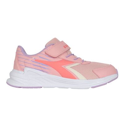 DIADORA 女大童專業輕量慢跑鞋-超寬楦 魔鬼氈 反光 粉紅紫白