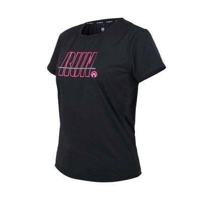 FIRESTAR 女彈性印花短袖T恤-慢跑 路跑 涼感 運動 上衣 反光 黑桃紅灰