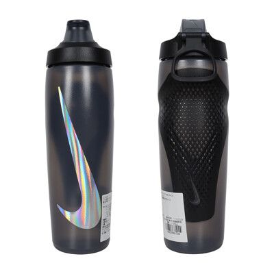 NIKE REFUEL 瓶蓋擠壓水壺 24 OZ-慢跑 登山 單車 黑炫銀