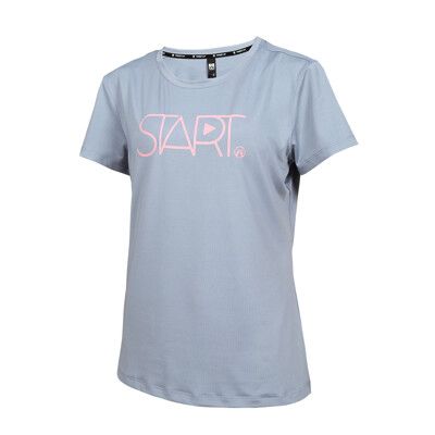 FIRESTAR 女彈性印花短袖T恤-慢跑 路跑  運動 上衣 靛灰粉