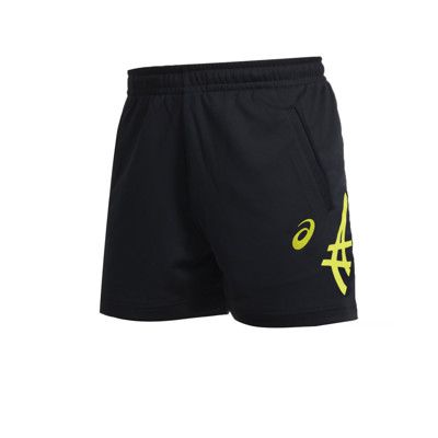 ASICS 男短版針織短褲-三分褲 慢跑 運動 亞瑟士 台灣製 吸濕排汗 黑螢光黃