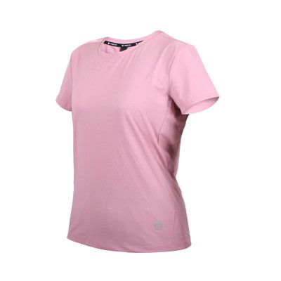 FIRESTAR 女彈性印花短袖T恤-慢跑 路跑 涼感 運動 上衣 反光 藕粉