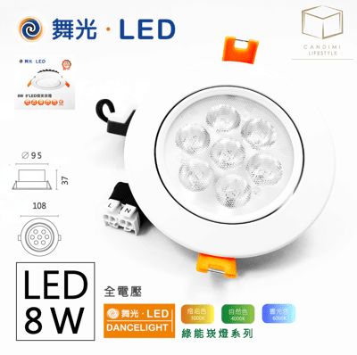 凱得米｜Dancelight 舞光 微笑 LED 投射崁燈 開孔9公分 8W 白6000K 黃300