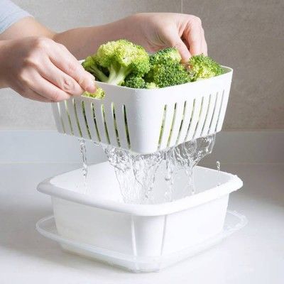 瀝水雙層盒 居家 創意 廚房 水槽 雙層 日式 水果 料理 蔬菜 透明帶蓋 收納筐 洗菜盆