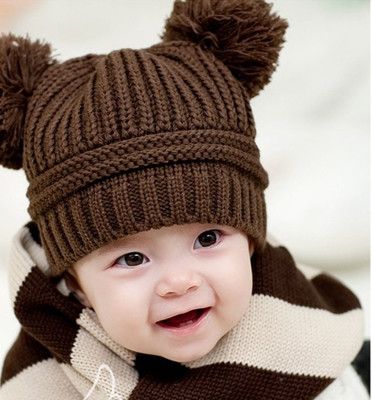 時尚可愛雙球帽寶寶針織毛線帽