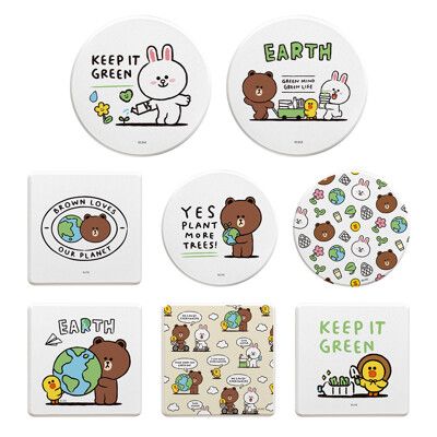 LINE FRIENDS 綠色珪藻土杯墊(2入組)【5icoco】