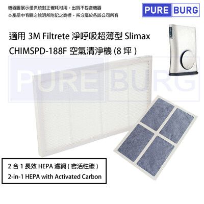 【適用3M淨呼吸Slimax超薄型】空氣清淨機HEPA替換用濾網CHIMSPD-188F 188WH