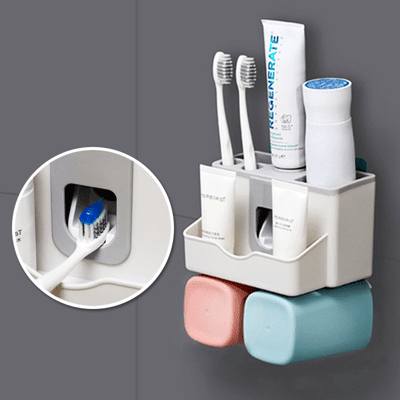 【STAR CANDY】(情侶款) 多功能牙刷架 自動擠牙膏器 牙刷架 壁掛 置物架 浴室置物架