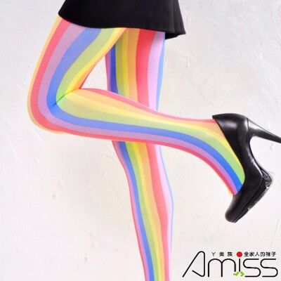 AMISS 獨家日系經典造型褲襪-微透美感-微透美感-直彩虹