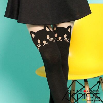AMISS【日韓熱銷】日系精緻造型-假大腿褲襪-萌意貓