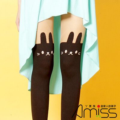 AMISS【日韓熱銷】日系精緻造型-假大腿褲襪-可愛兔