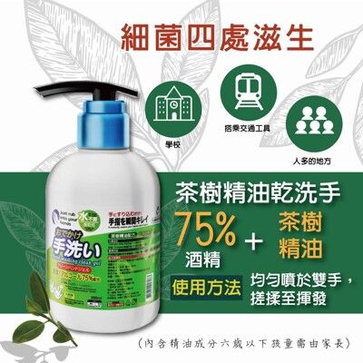 75%酒精 茶樹精油乾洗手免水洗速型抗菌 300ml 台灣製 外銷日本