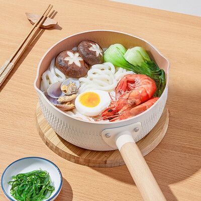 日式麥飯石不沾牛奶雪平鍋（20cm） 牛奶鍋 不沾鍋 輔食鍋 燉鍋湯鍋電磁爐電陶爐電熱爐IH爐通用