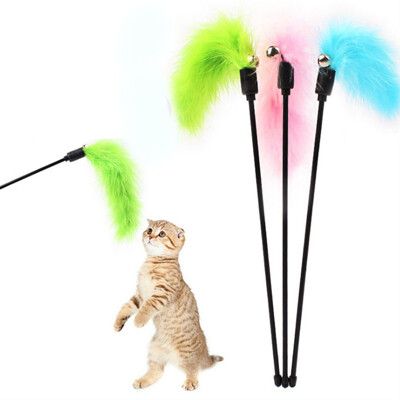 絨毛鈴鐺彈力杆逗貓棒 貓咪玩具 貓玩具 彈力繩 毛球 羽毛 寵物用品 寵物玩具 逗貓