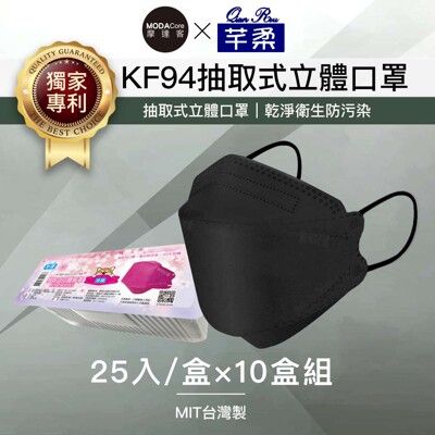 摩達客-芊柔KF94獨家專利抽取式立體口罩(25片)-黑色十盒組